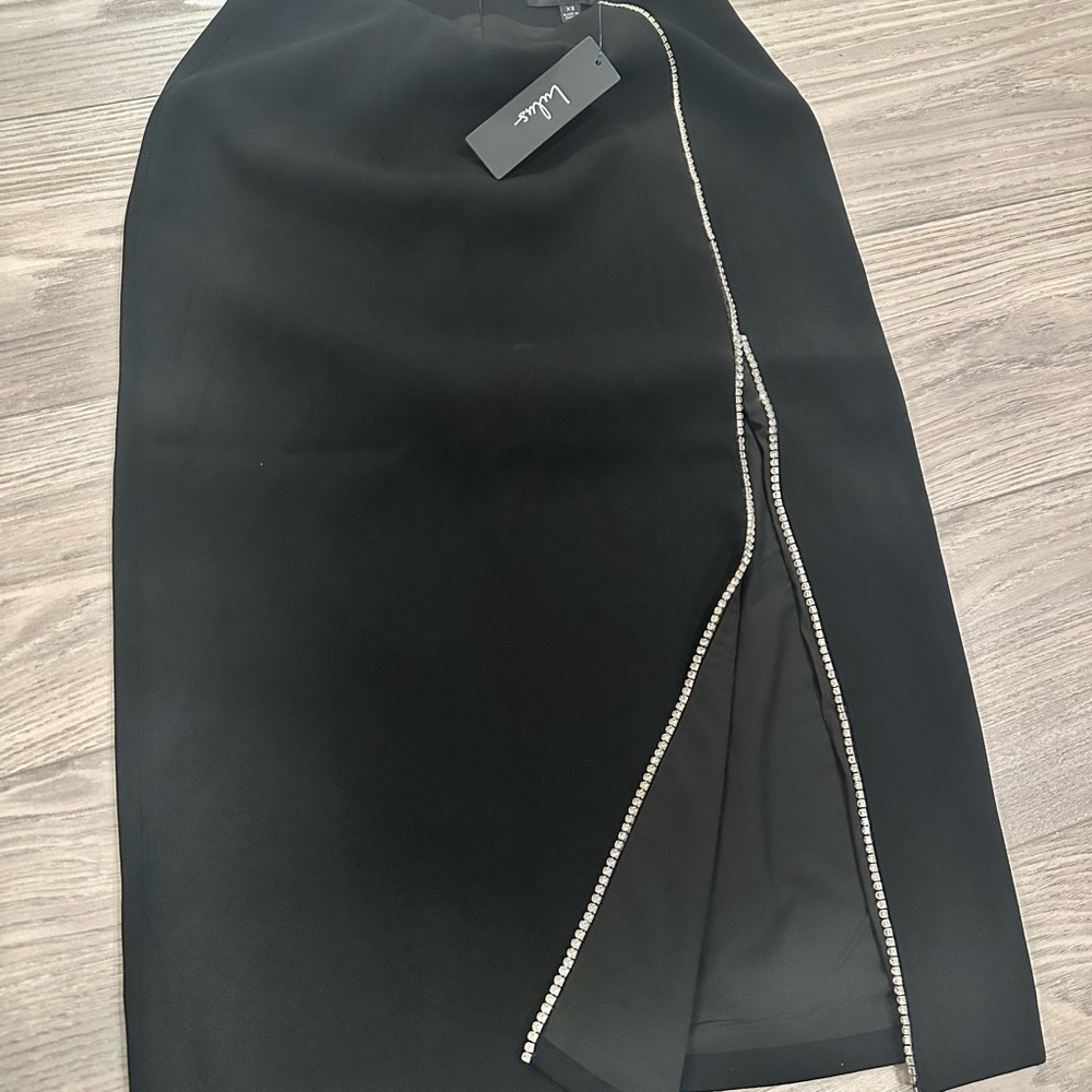 Lulu's Black Pencil Skirt with Rhinestone Trim